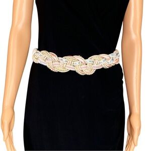 Vintage 80s Multicolor Braided Belt Intertwined Design Faux Pearl Detail SZ Sm